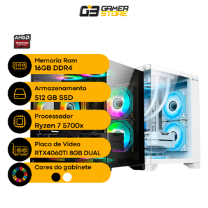 PC G3 RYZEN 7 5700X 16GB MEMORIA SSD 512GB RTX4060TI 8GB GAB LED 750W