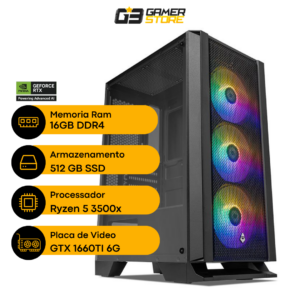 PC G3 RYZEN 5 3500X 16GB SSD 512GB GTX1660 TI 6GB 500W GAB PRETO