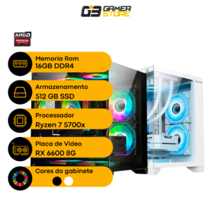 PC G3 COMPLETO RYZEN 7 5700X RX6600 8GB 512GB M2 750W GAB AQUARIO