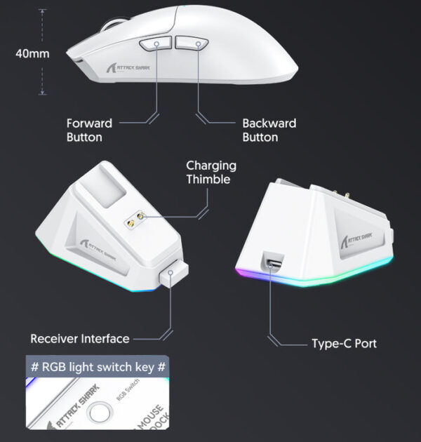 Attack Shark X11 Wireless Gaming Mouse with Charging Dock - Image 2