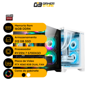 RYZEN 7 5700X3D B550M AOURUS RTX4060 8GB 16GB MEMORIA SSD 512GB FONTE 600W