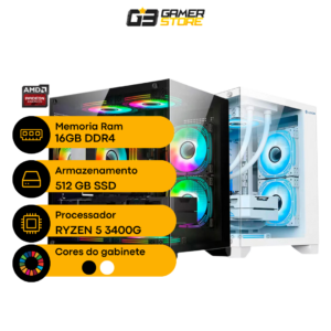 PC G3 RYZEN 5 3400G B450M GT 16GB SSD 512GB 550W GAB LED 3 FANS