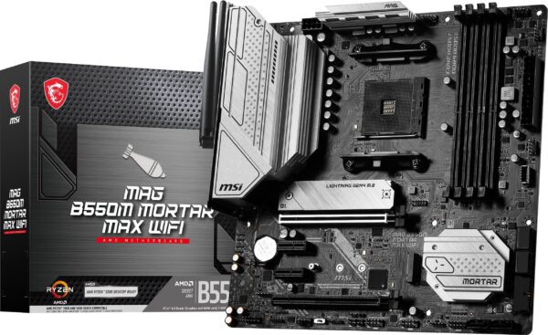 MSI Placa-mãe para jogos MAG B550M Mortar MAX WiFi (AMD AM4, DDR4, PCIe 4.0, SATA 6Gb/s, M.2, USB 3.2 Gen 2, HDMI/DP, Micro ATX, Wi-Fi 6E, AMD Ryzen 5000 Series)