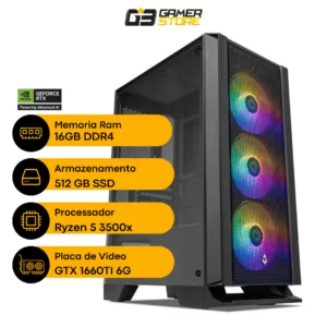PC G3 RYZEN 5 3500X 16GB SSD 512GB GTX1660 TI 6GB 500W GAB PRETO